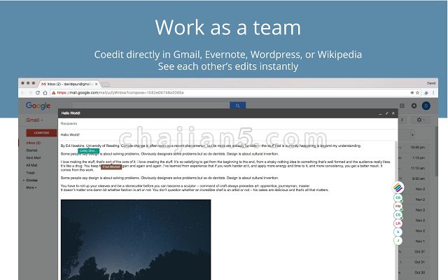 Wave for Gmail and Evernote(波)-用 Gmail (谷歌电邮）和 Evernote（印象笔记）进行多用户实时协同编辑