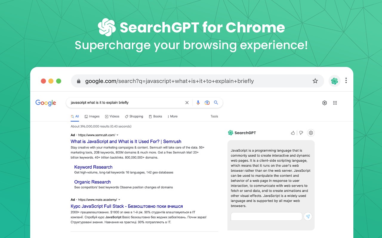 SearchGPT for Chrome 在谷歌搜索结果页面右侧显示GPT结果