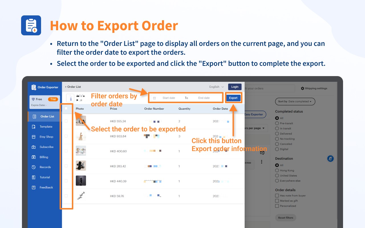 Easy Exporter – Etsy™ order exporter v1.4.13.0（筛选出Etsy订单页面需要导出的订单）