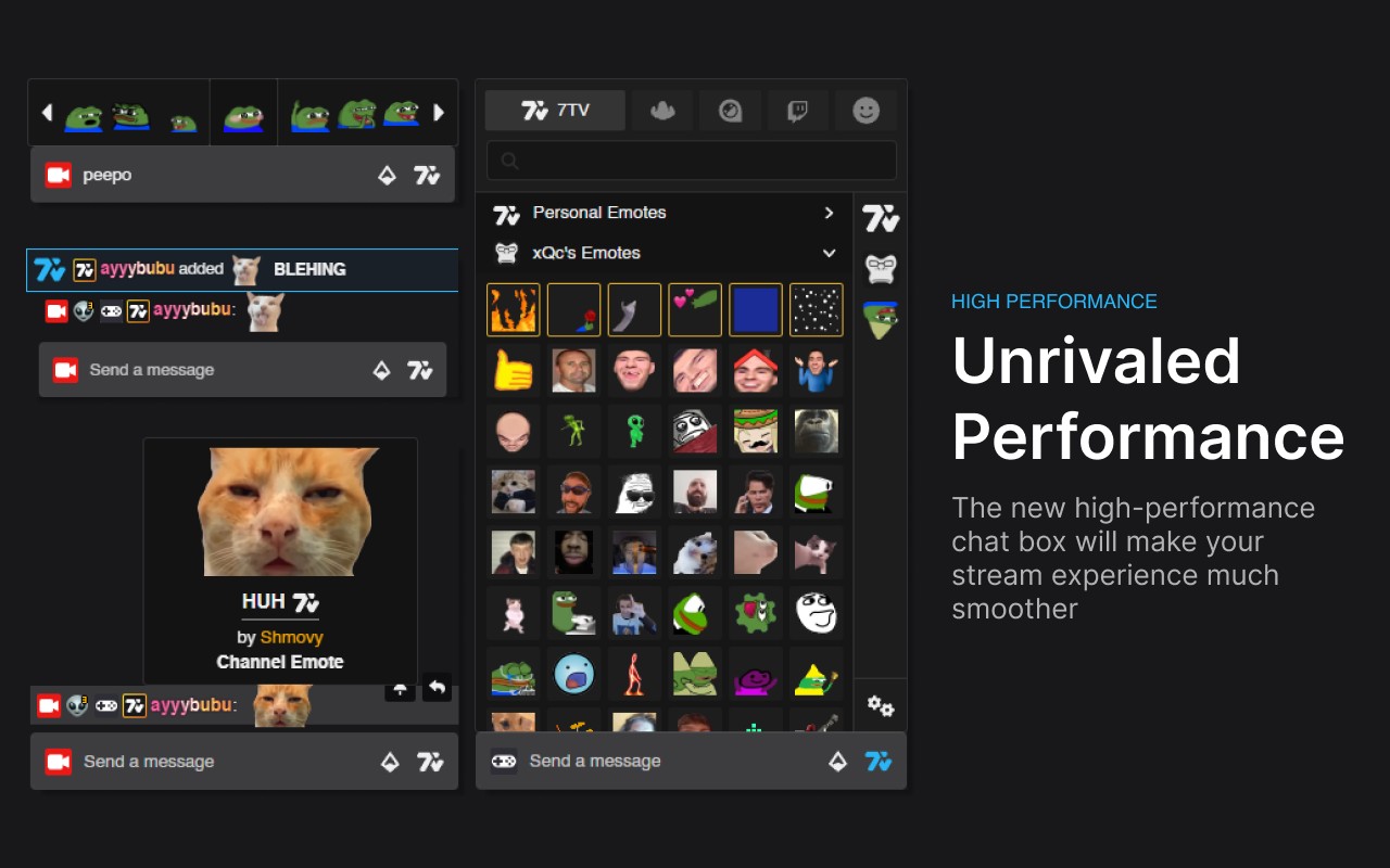 7TV 允许您在Twitch和YouTube上的近一百万个频道中查看聊天表情