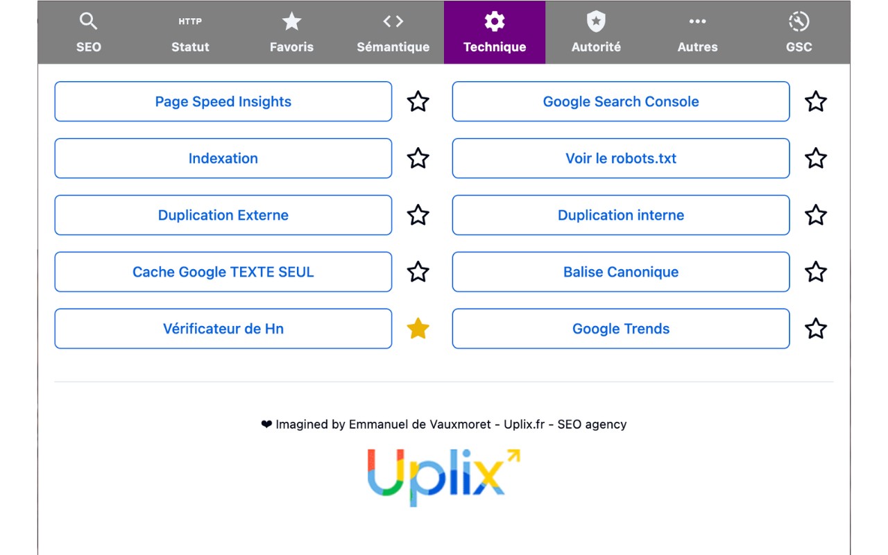 Extension SEO Chrome by Uplix.fr v1.5.2.0（网站SEO优化指南插件）